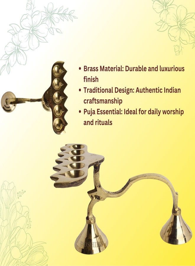 POSHIFY Panch Diya - Traditional Indian Handcrafted Brass Five-Lamp Holder for Puja, Spiritual Practices, Home Decor, Festival Celebrations, and Daily Worship Rituals - Image 4